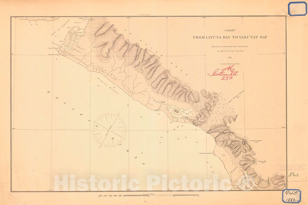 Historic Nautical Map - From Lituya Bay To Yakutat Bay, 1882 NOAA Chart - Alaska (AK) - Vintage Wall Art