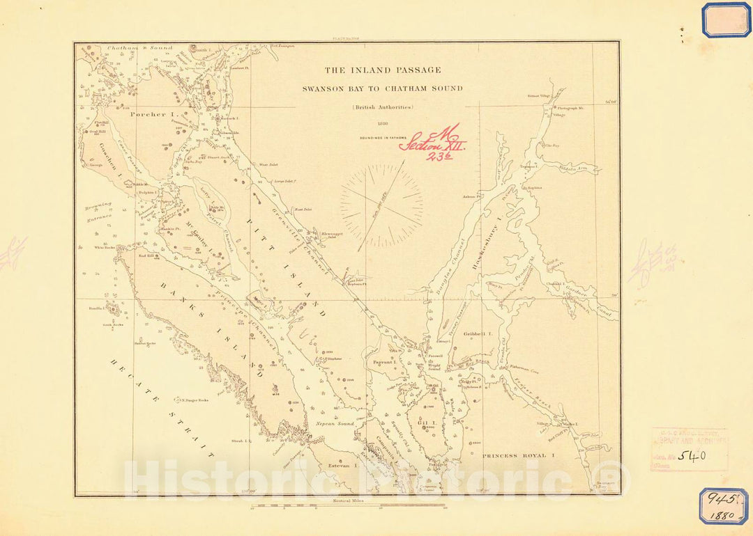 Historic Nautical Map - The Inland Passage Swanson Bay To Chatham Sound, 1880 NOAA Chart - Vintage Wall Art