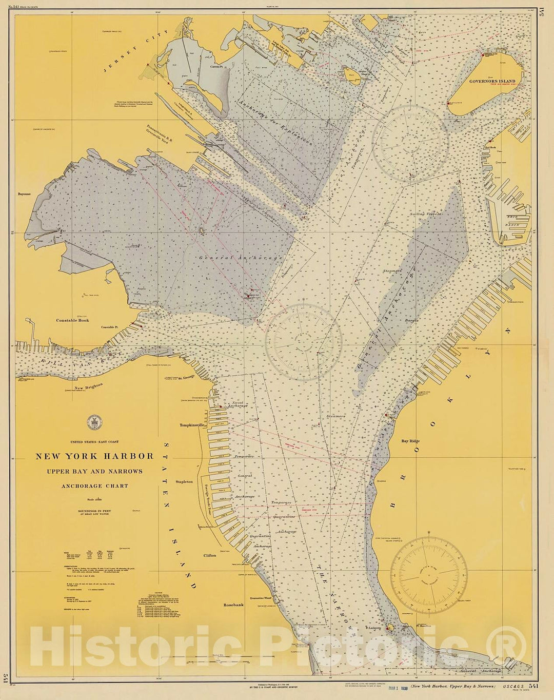 Historic Nautical Map - New York Harbor, 1938 NOAA Chart - New York (NY) - Vintage Wall Art