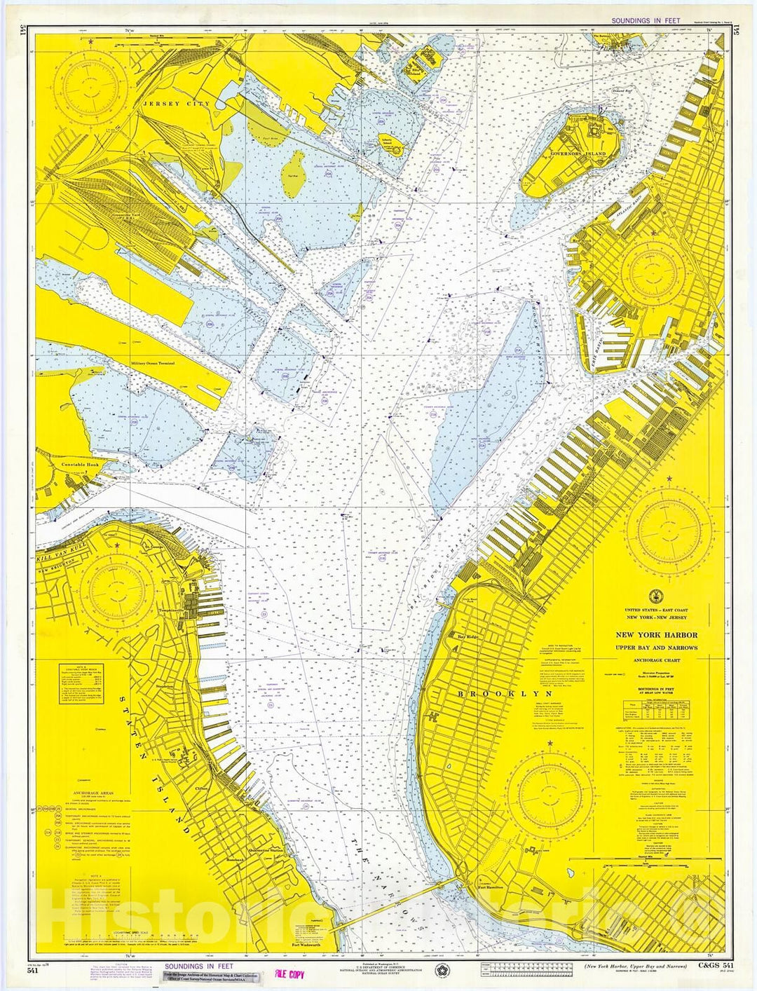 Historic Nautical Map - New York Harbor, Upper Bay And Narrows, 1974 NOAA Chart - New York (NY) - Vintage Wall Art