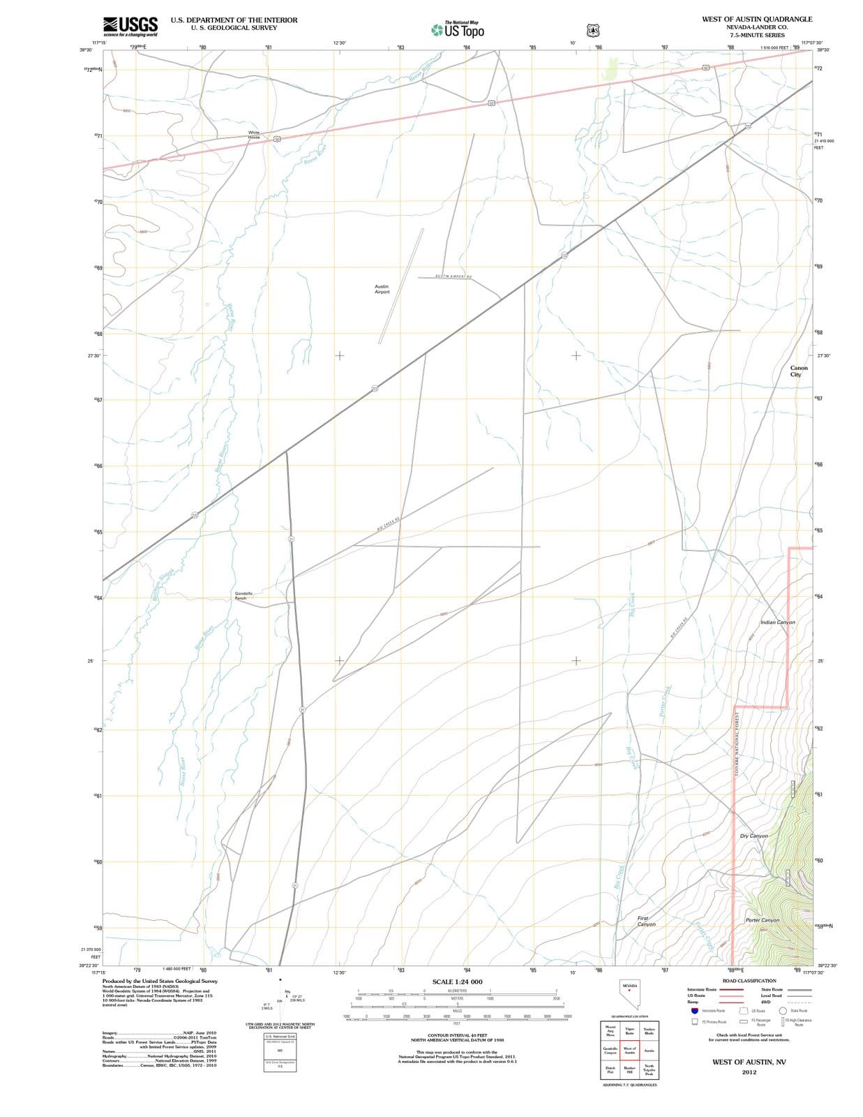 2012 West of Austin, NV - Nevada - USGS Topographic Map