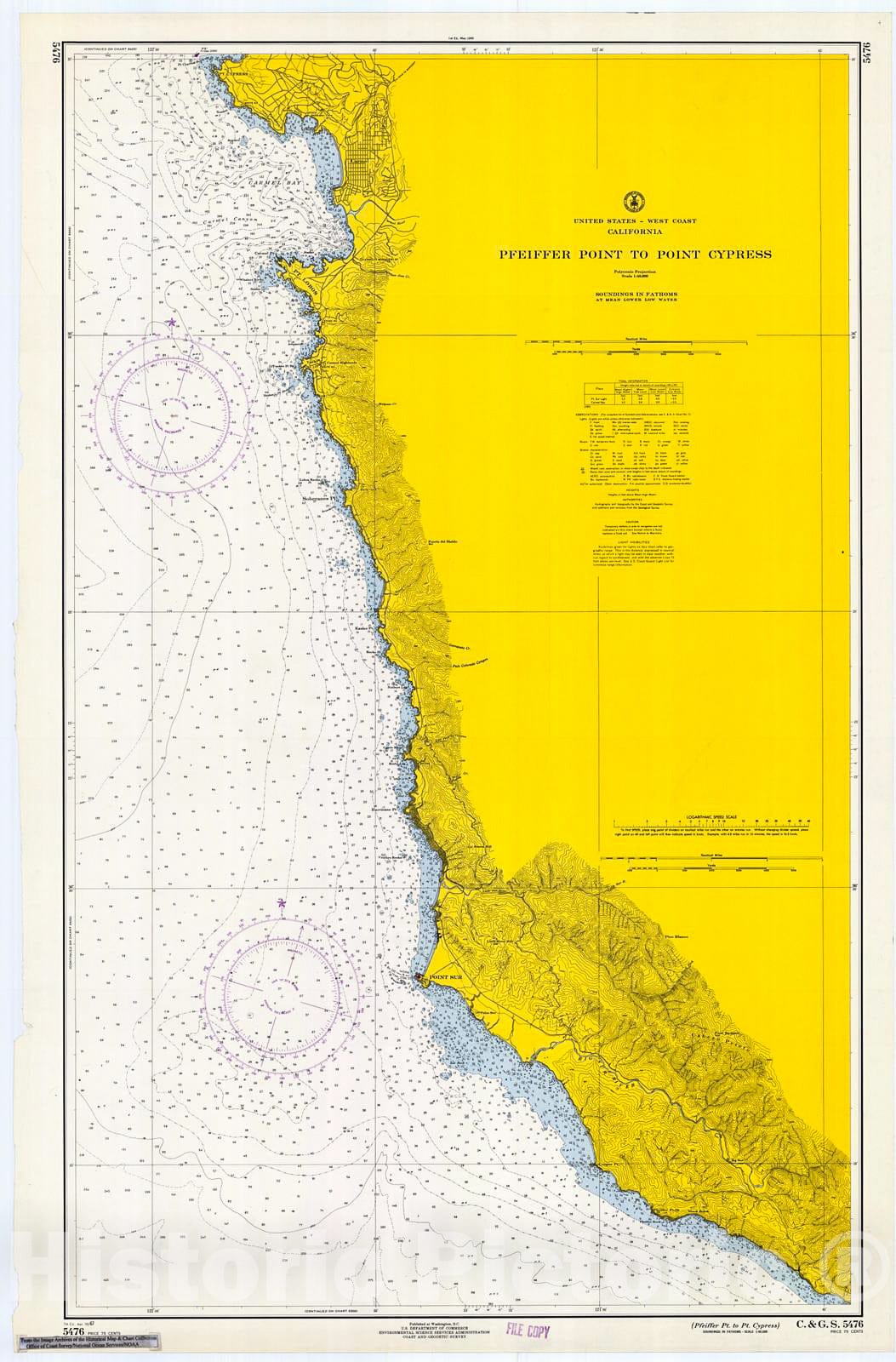 Historic Nautical Map - Pfeiffer Point To Point Cypress, 1967 NOAA Chart - California (CA) - Vintage Wall Art