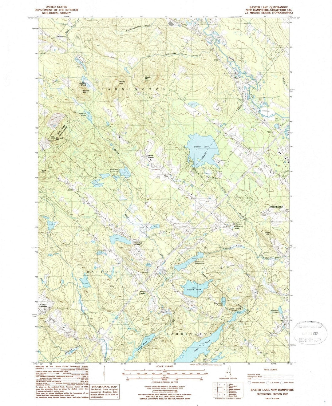 1987 Baxter Lake, NH - New Hampshire - USGS Topographic Map