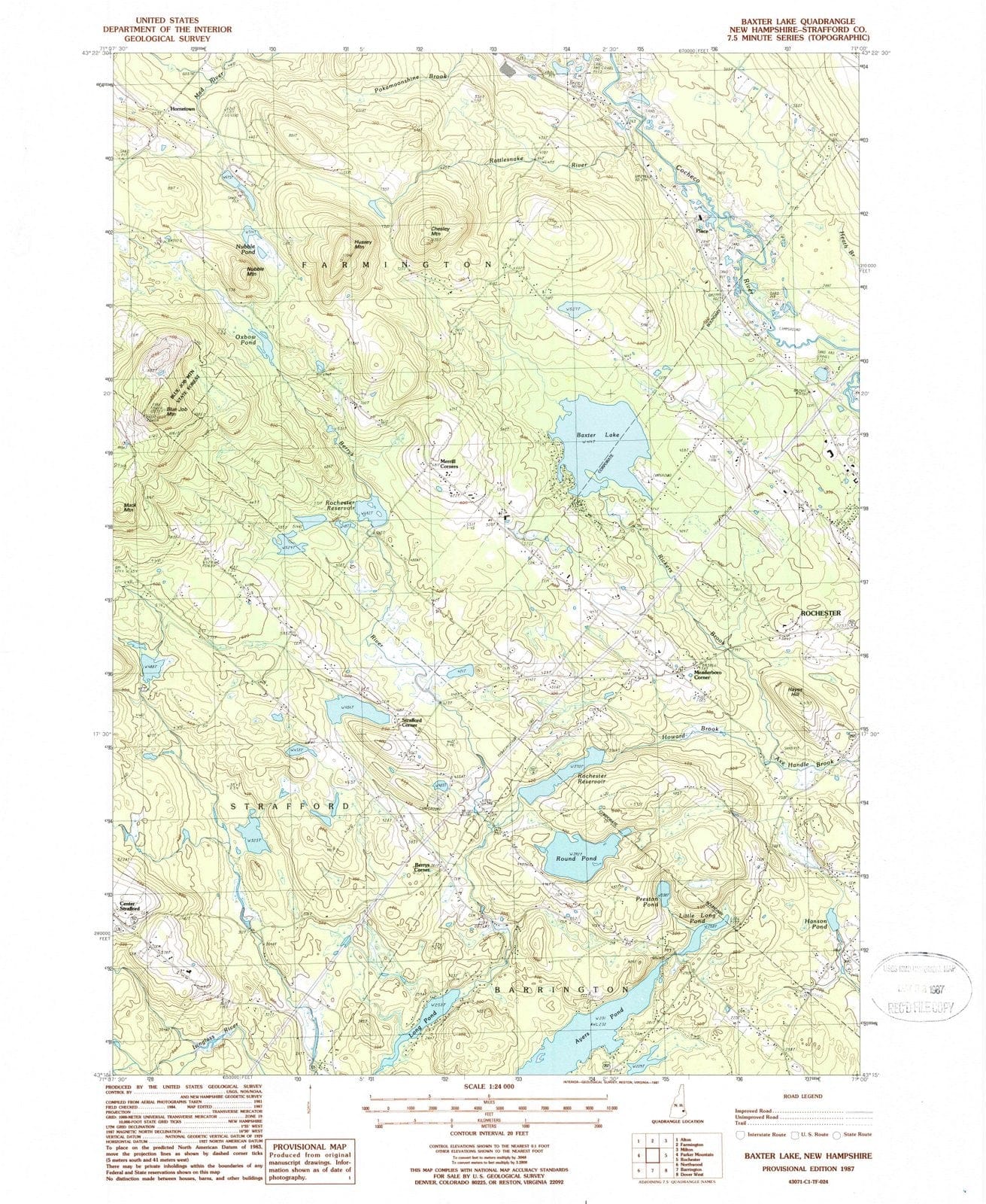 1987 Baxter Lake, NH - New Hampshire - USGS Topographic Map