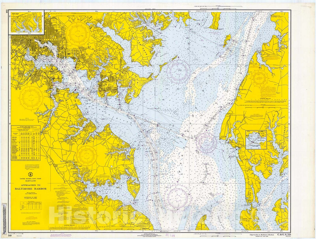 Historic Nautical Map - Approaches To Baltimore Harbor, 1969 NOAA Chart - Maryland (MD) - Vintage Wall Art