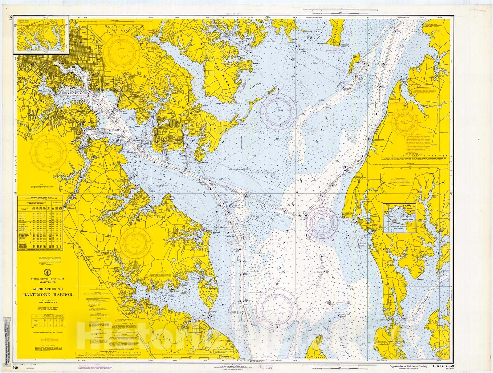 Historic Nautical Map - Approaches To Baltimore Harbor, 1969 NOAA Chart - Maryland (MD) - Vintage Wall Art