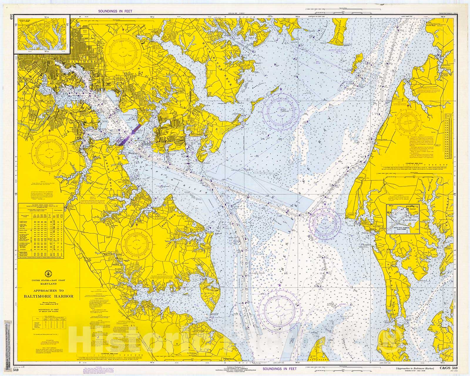 Historic Historic Nautical Map - Approaches To Baltimore Harbor, 1972 NOAA Chart - Maryland (MD) - Antique Vintage Decor Poster Wall Art Reproduction