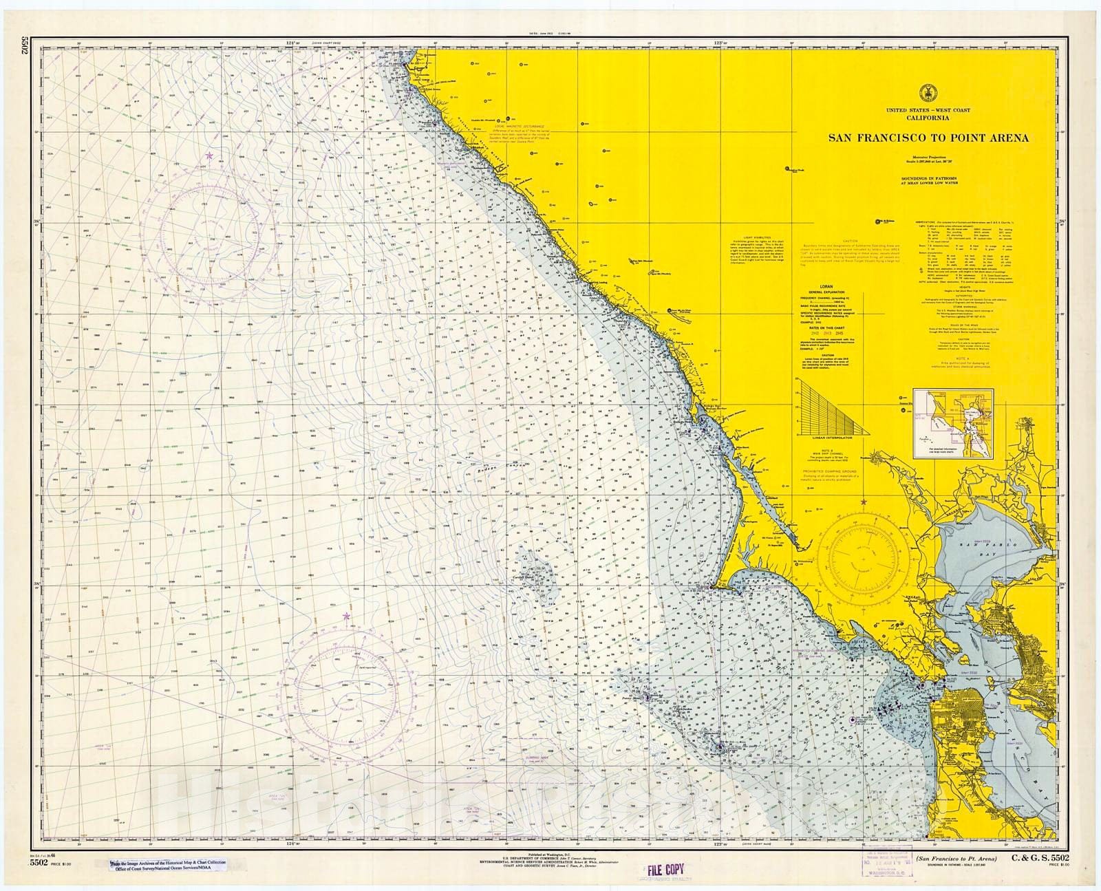 Historic Nautical Map - San Francisco To Point Arena, 1966 NOAA Chart - California (CA) - Vintage Wall Art