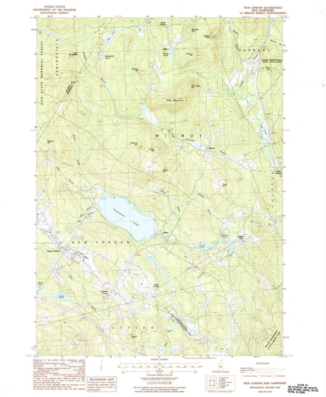 1987 New London, NH - New Hampshire - USGS Topographic Map