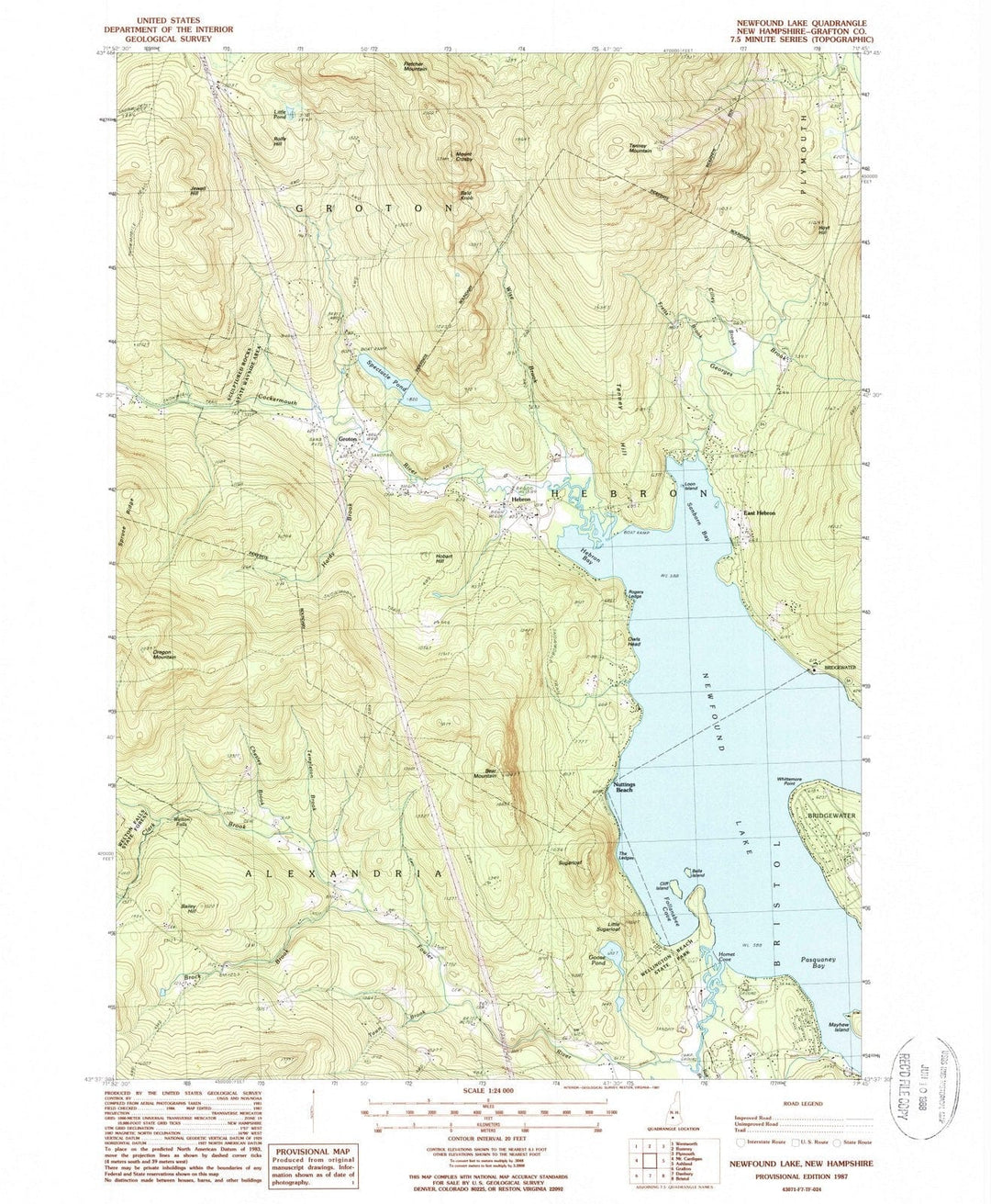 1987 Newfound Lake, NH - New Hampshire - USGS Topographic Map