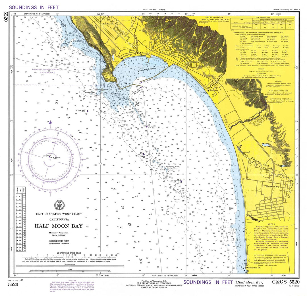 Historic Nautical Map - Half Moon Bay, 1973 NOAA Chart - California (CA) - Vintage Wall Art