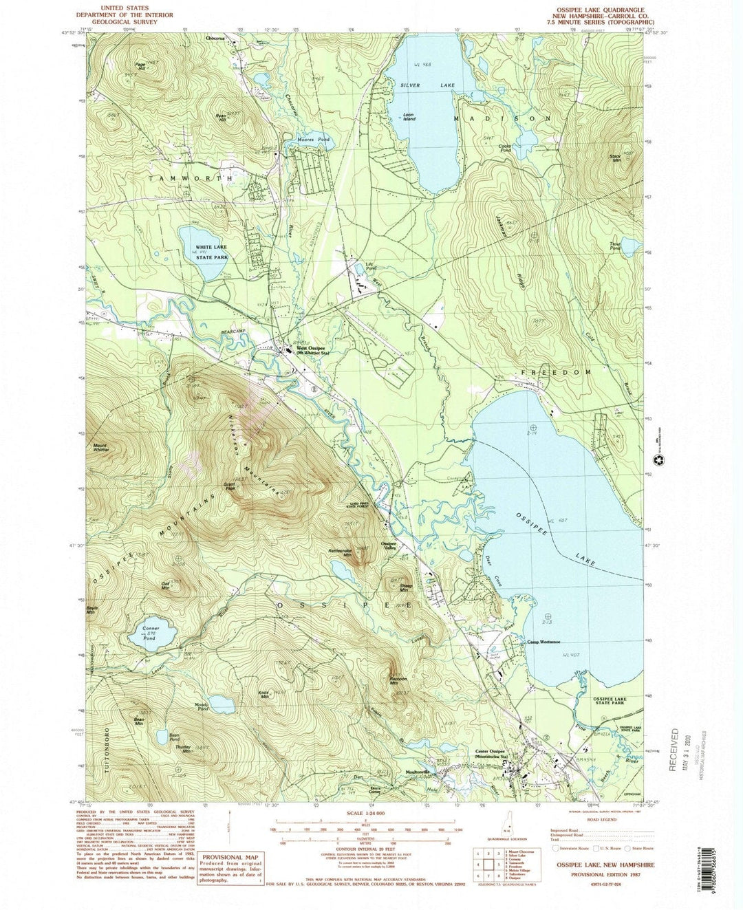 1987 Ossipee Lake, NH - New Hampshire - USGS Topographic Map