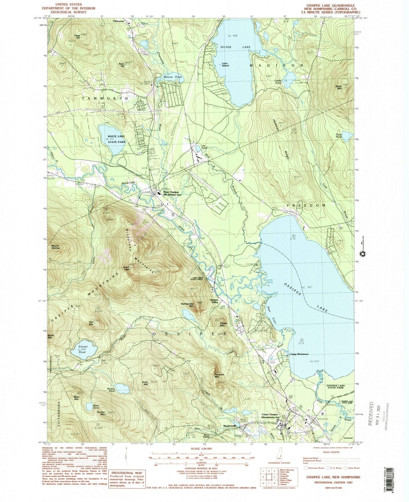 1987 Ossipee Lake, NH - New Hampshire - USGS Topographic Map