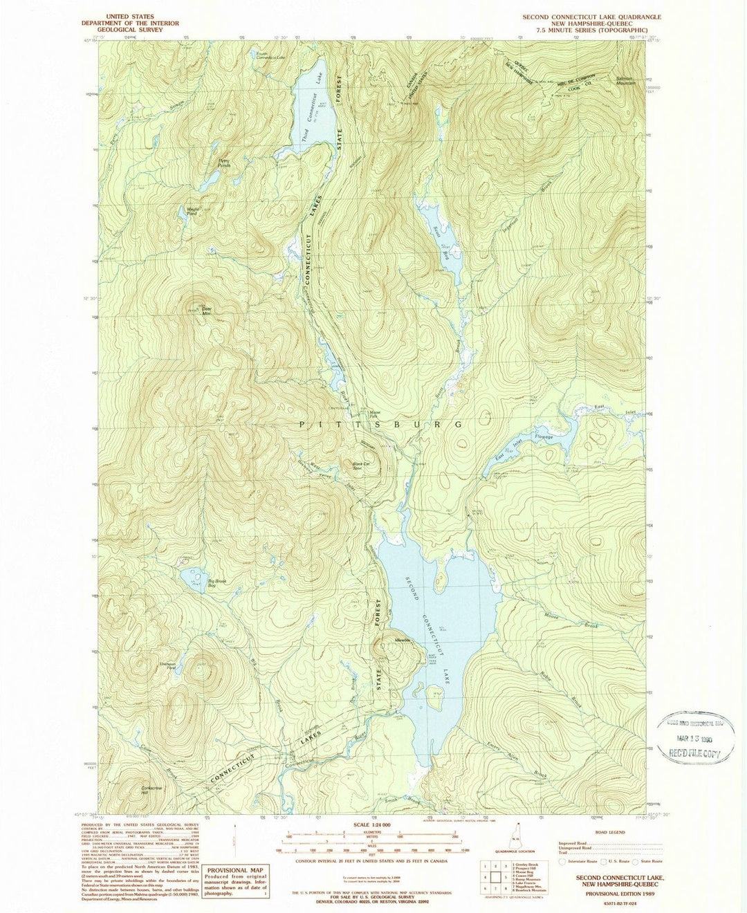 1989 Second Connecticut Lake, NH - New Hampshire - USGS Topographic Map