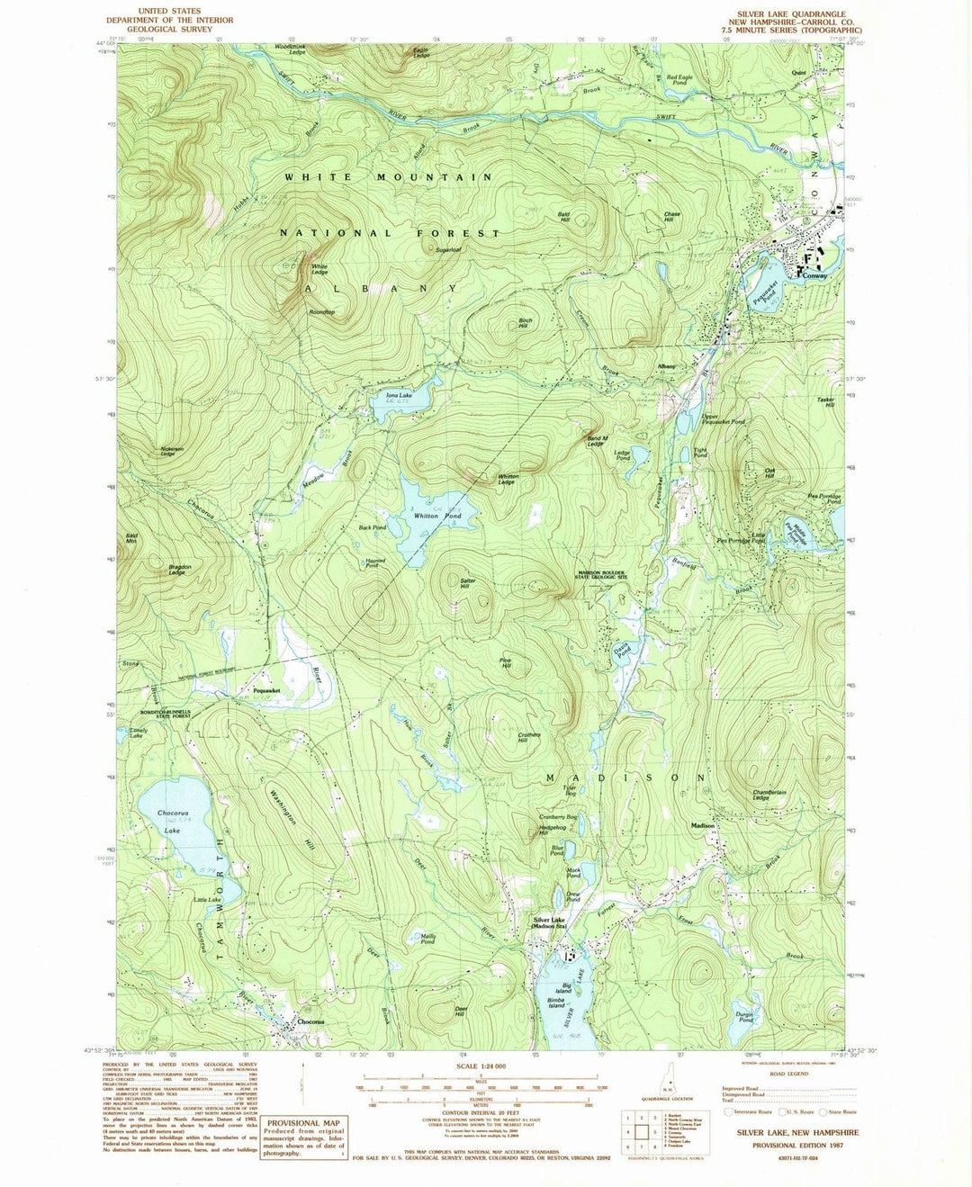 1987 Silver Lake, NH - New Hampshire - USGS Topographic Map