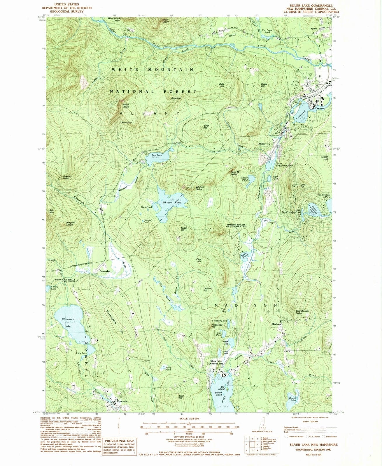 1987 Silver Lake, NH - New Hampshire - USGS Topographic Map