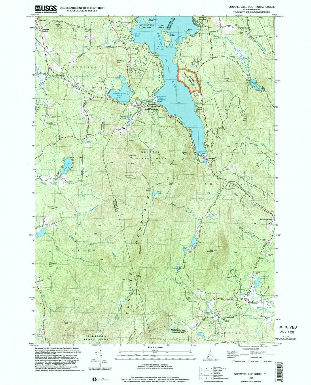 1998 Sunapee Lake South, NH - New Hampshire - USGS Topographic Map