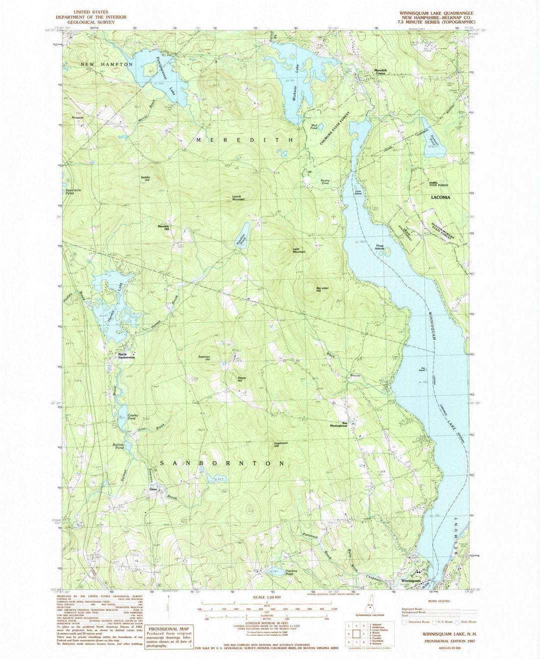 1987 Winnisquam Lake, NH - New Hampshire - USGS Topographic Map