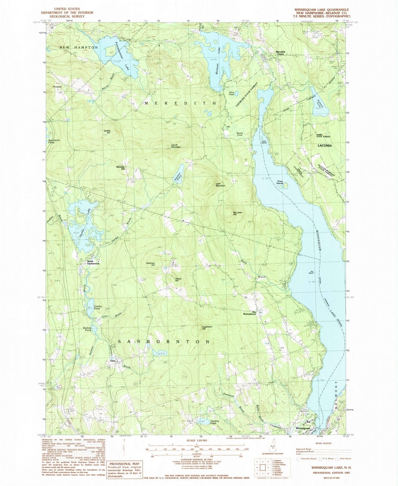 1987 Winnisquam Lake, NH - New Hampshire - USGS Topographic Map