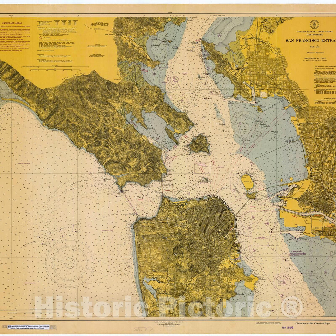 Historic Nautical Map - Entrance To San Francisco Bay, 1949 NOAA Chart - California (CA) - Vintage Wall Art