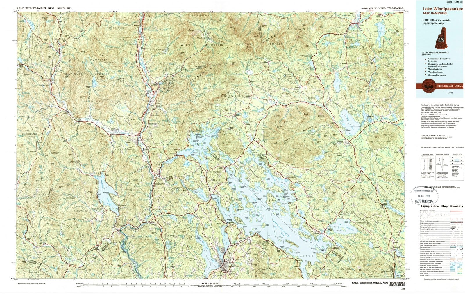 1986 Lake Winnipesaukee, NH - New Hampshire - USGS Topographic Map