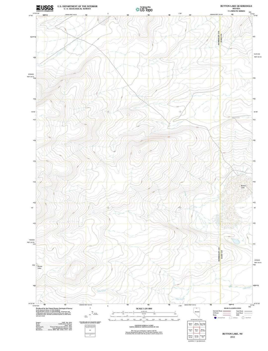 2012 Button Lake, NV - Nevada - USGS Topographic Map