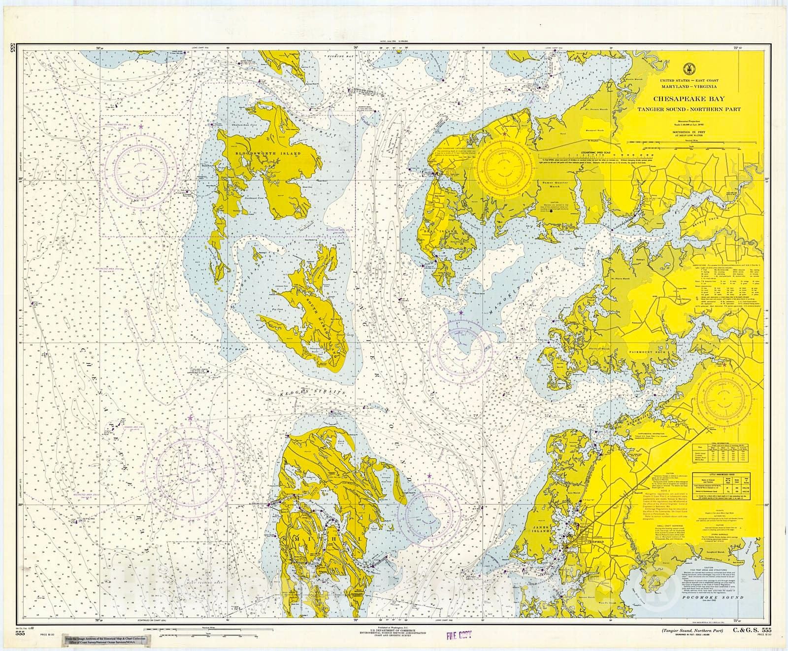 Historic Nautical Map - Tangier Sound, Northern Part, 1969 NOAA Chart - Maryland (MD) - Vintage Wall Art