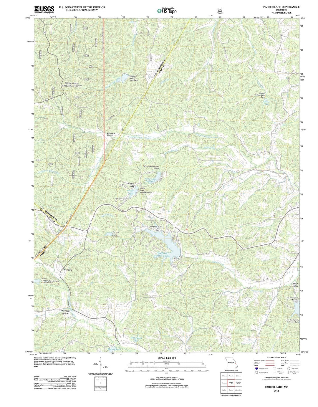 2011 Parker Lake, MO - Missouri - USGS Topographic Map