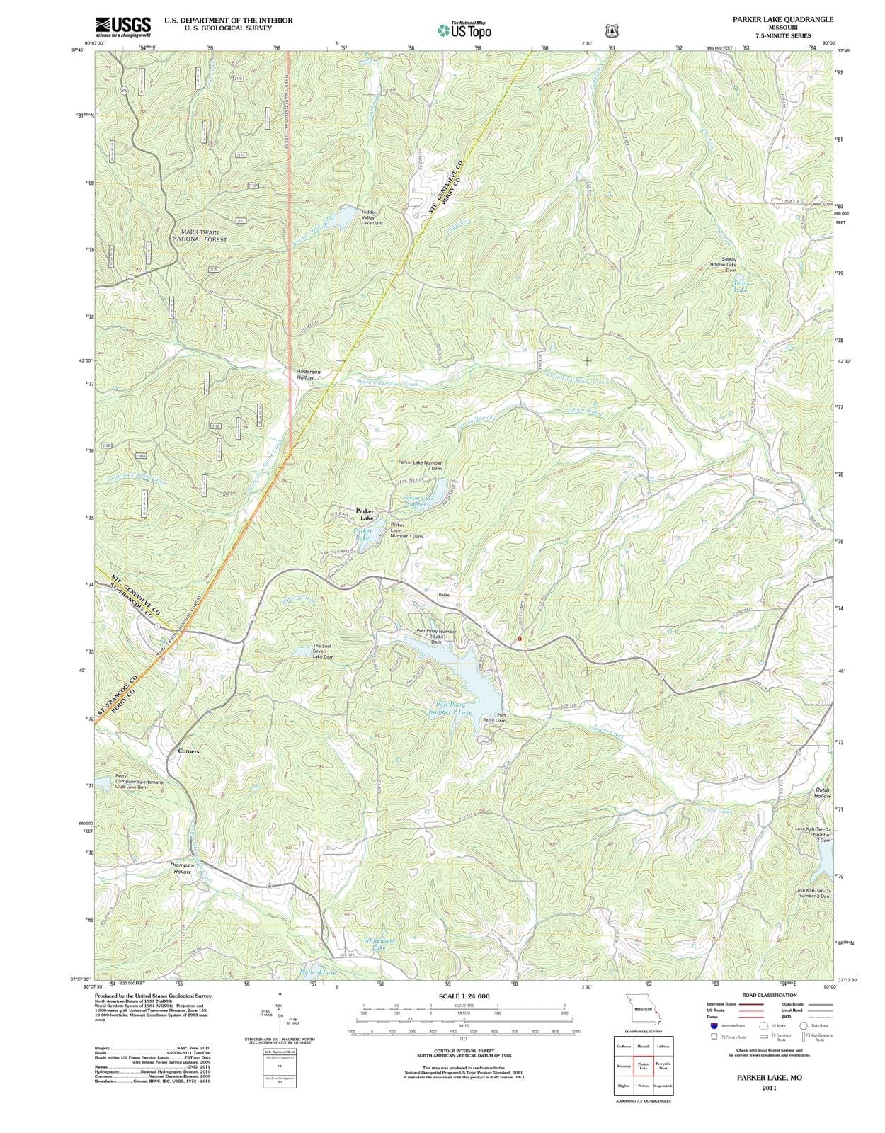 2011 Parker Lake, MO - Missouri - USGS Topographic Map