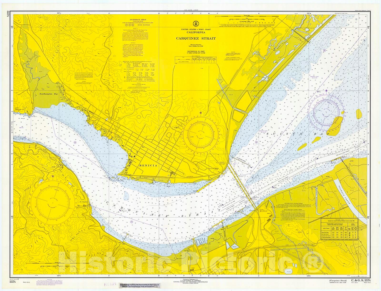 Historic Nautical Map - Carquinez Strait, 1971 NOAA Chart - California (CA) - Vintage Wall Art