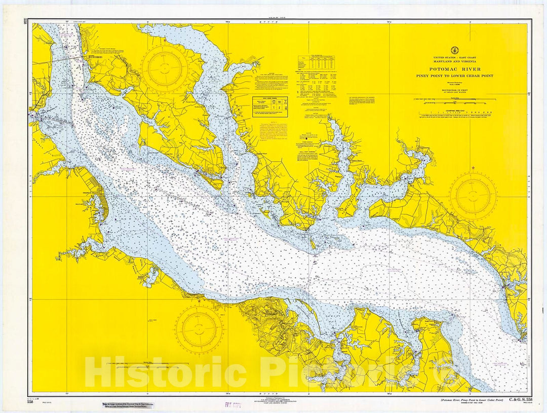 Historic Nautical Map - Potomac River, Piney Point To Lower Cedar Point, 1968 NOAA Chart - Virginia (VA) - Vintage Wall Art