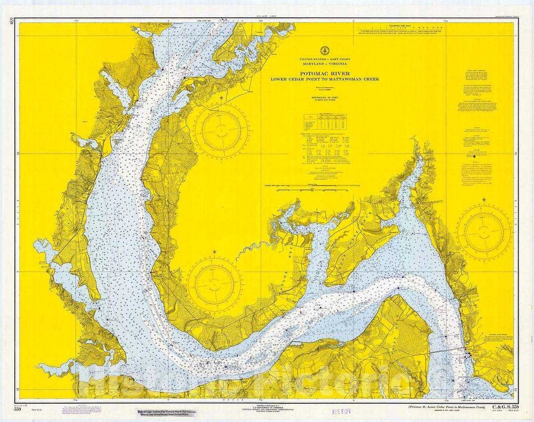 Historic Nautical Map - Potomac R, Lower Cedar Point To Mattawomen Creek, 1971 NOAA Chart - Virginia (VA) - Vintage Wall Art