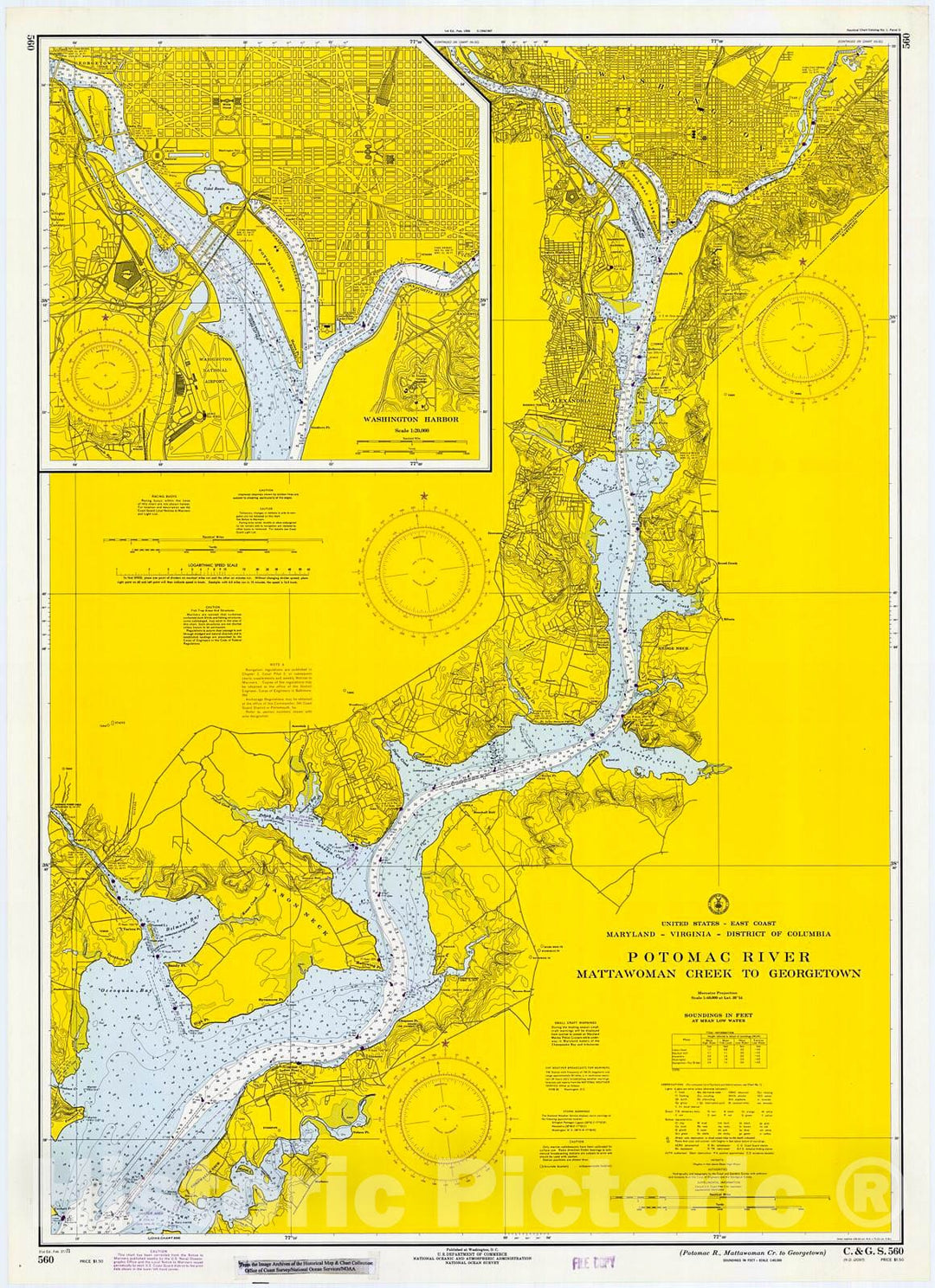 Historic Nautical Map - Potomac R, Mattawoman Cr. To Georgetown, 1971 NOAA Chart - Virginia (VA) - Vintage Wall Art