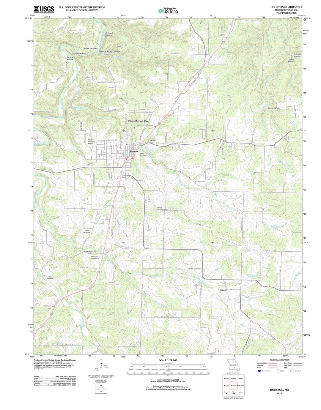 2012 Houston, MO - Missouri - USGS Topographic Map