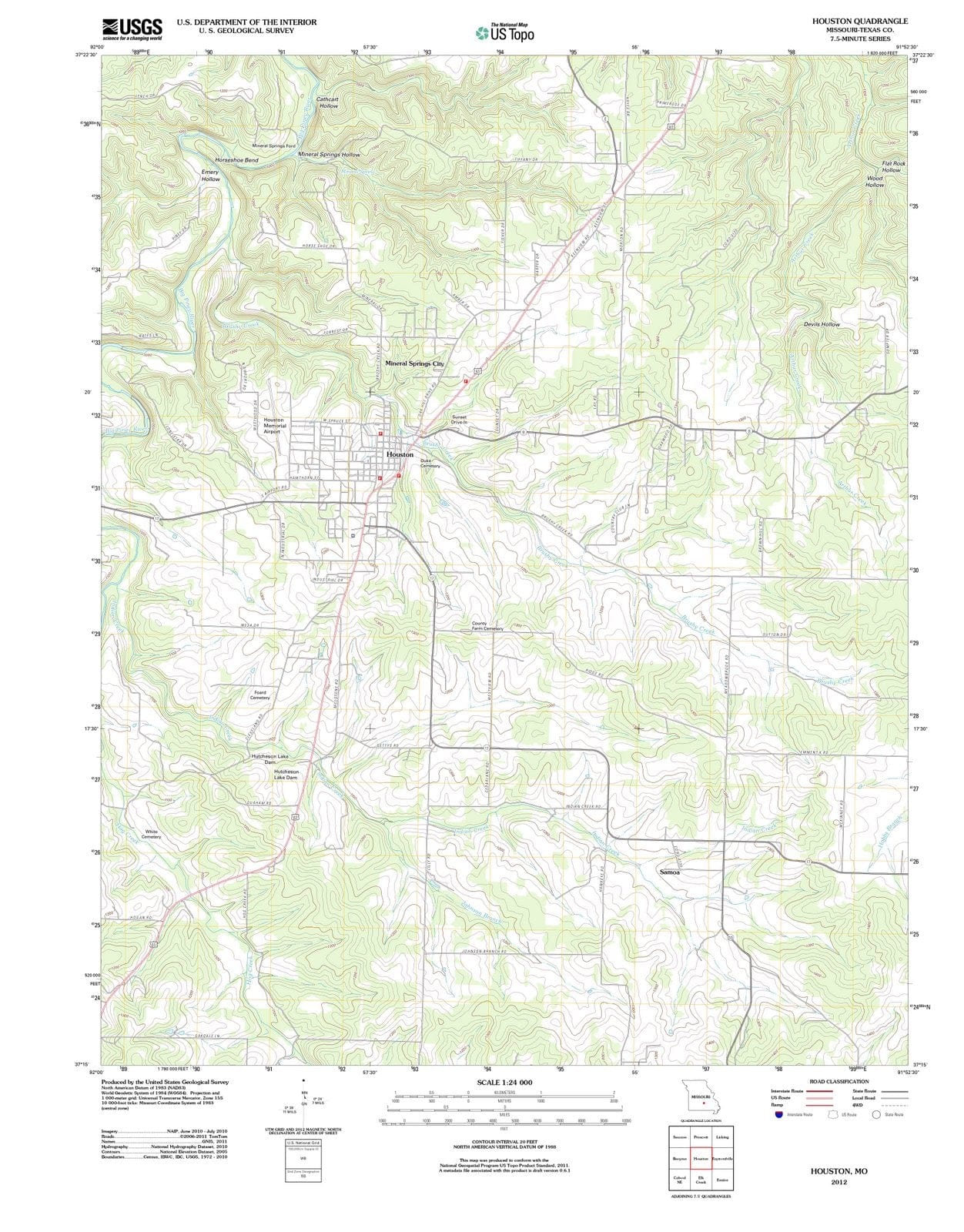 2012 Houston, MO - Missouri - USGS Topographic Map