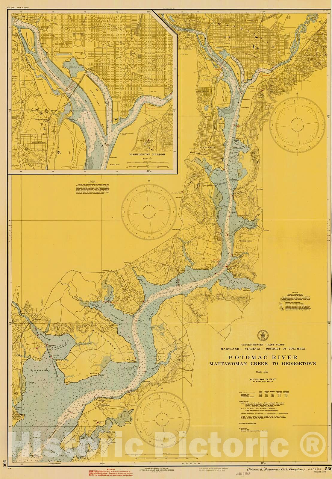 Historic Nautical Map - Potomac River Mattawoman Creek To Georgetown, 1942 NOAA Chart - Maryland, Virginia (MD, VA) - Vintage Wall Art