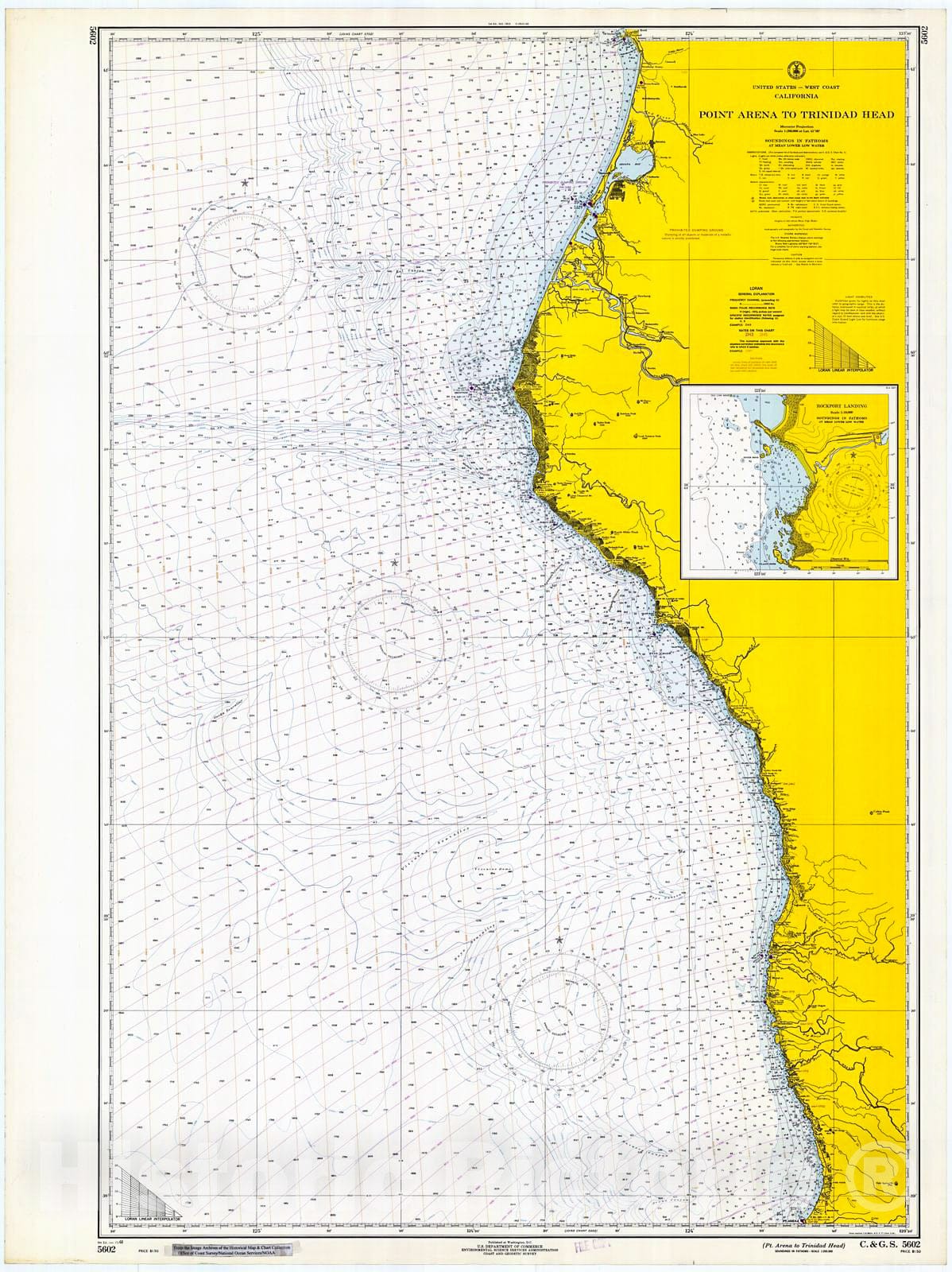 Historic Nautical Map - Point Arena To Trinidad Head, 1968 NOAA Chart - California (CA) - Vintage Wall Art