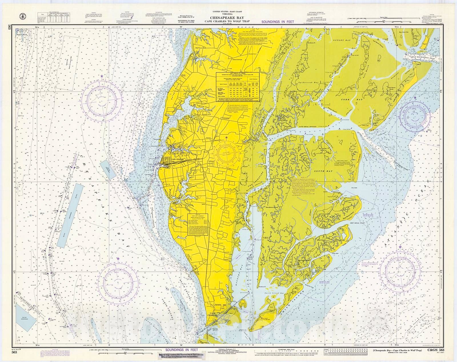 Historic Nautical Map - Chesapeake Bay - Cape Charles To Wolf Trap, 1974 NOAA Chart - Virginia (VA) - Vintage Wall Art