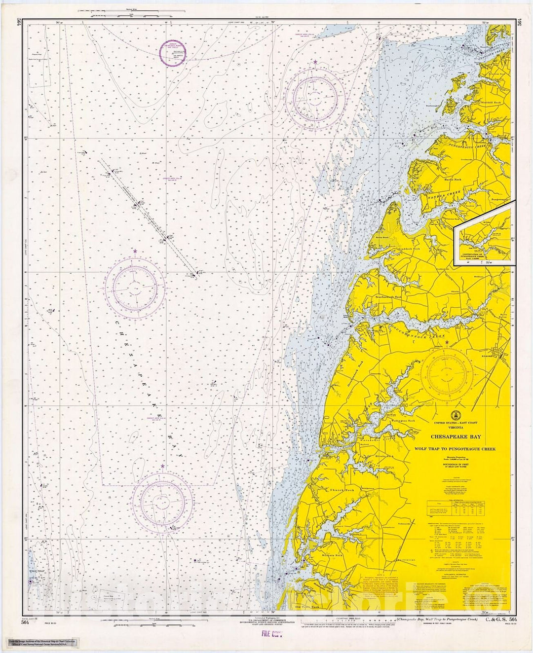 Historic Nautical Map - Chesapeake Bay, Wolf Trap To Pungoeague Creek, 1968 NOAA Chart - Virginia (VA) - Vintage Wall Art