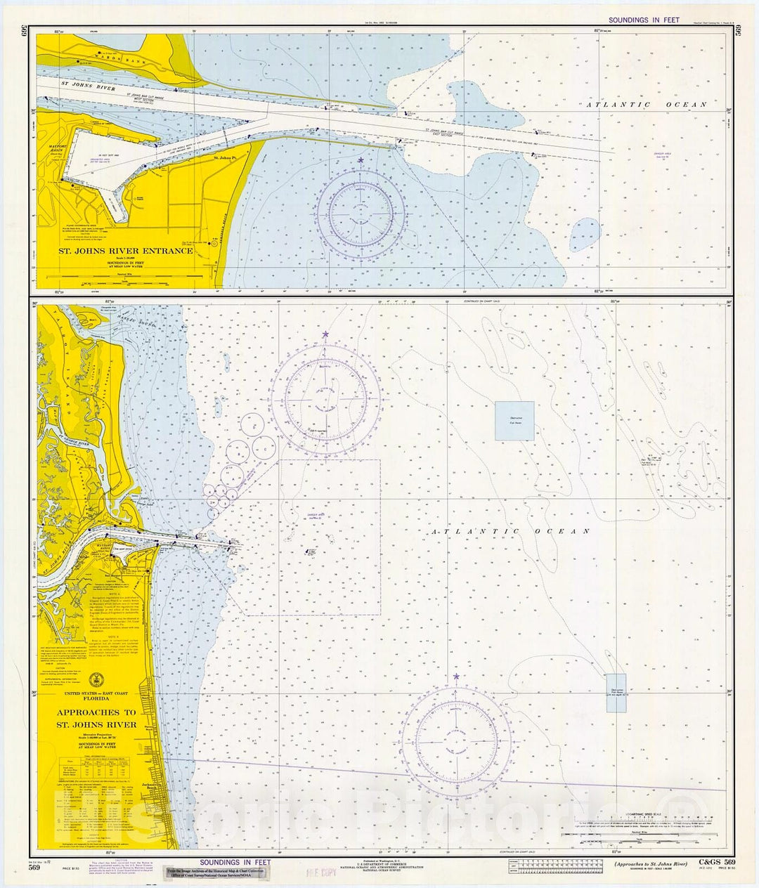 Historic Nautical Map - Approaches To St. Johns River, 1972 NOAA Chart - Florida (FL) - Vintage Wall Art