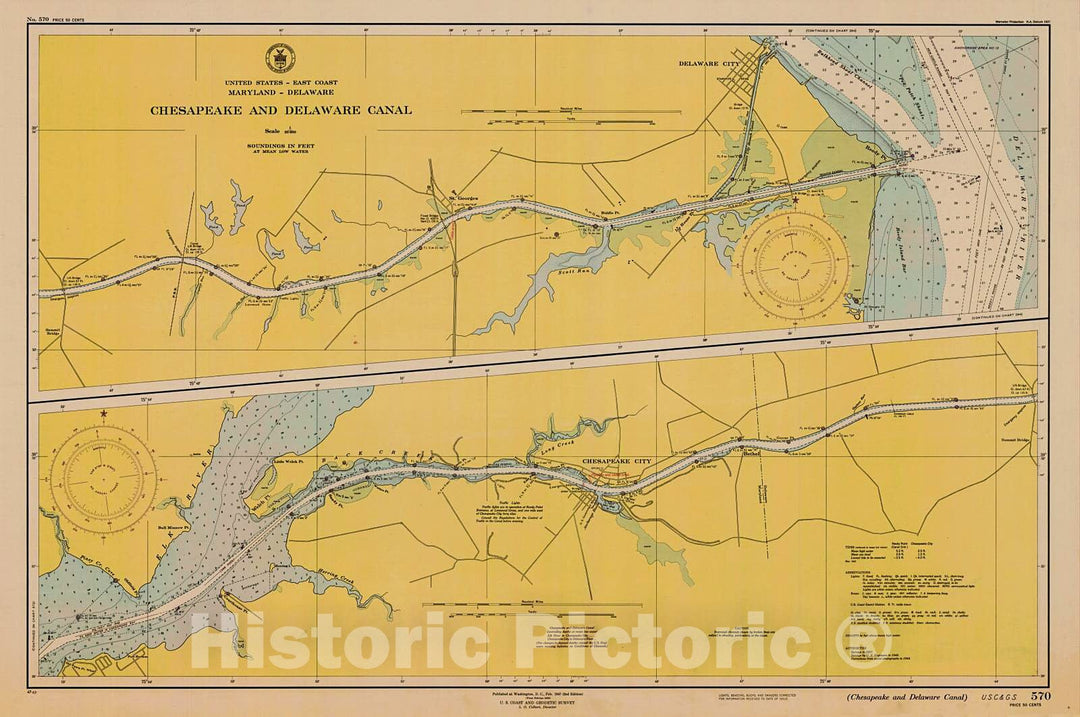 Historic Nautical Map - Chesapeake And Delaware Canal, 1947 NOAA Chart - Delaware, Maryland (DE, MD) - Vintage Wall Art