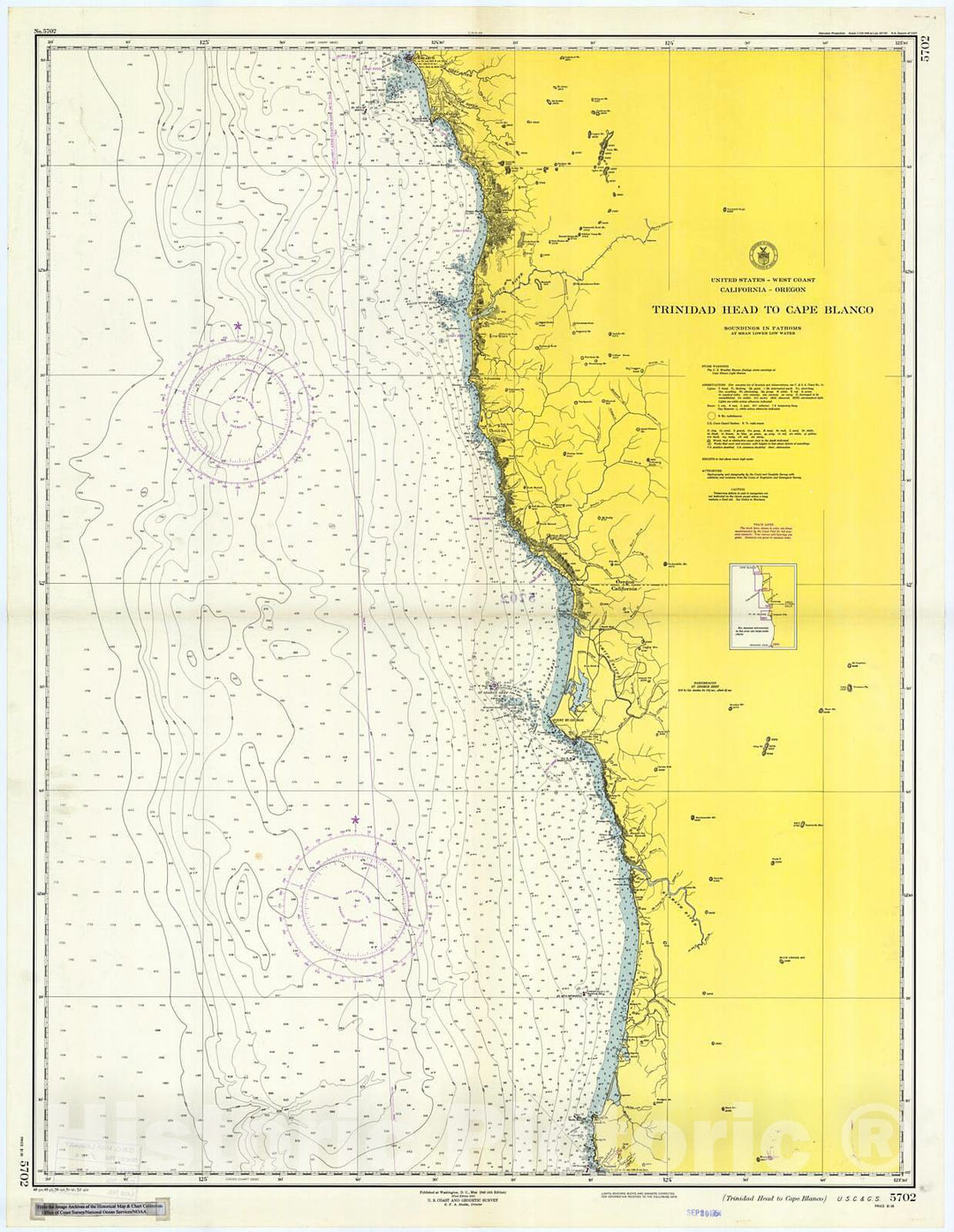 Historic Nautical Map - Trinidad Head To Cape Blanco, 1952 NOAA Chart - Oregon, California (OR, CA) - Vintage Wall Art