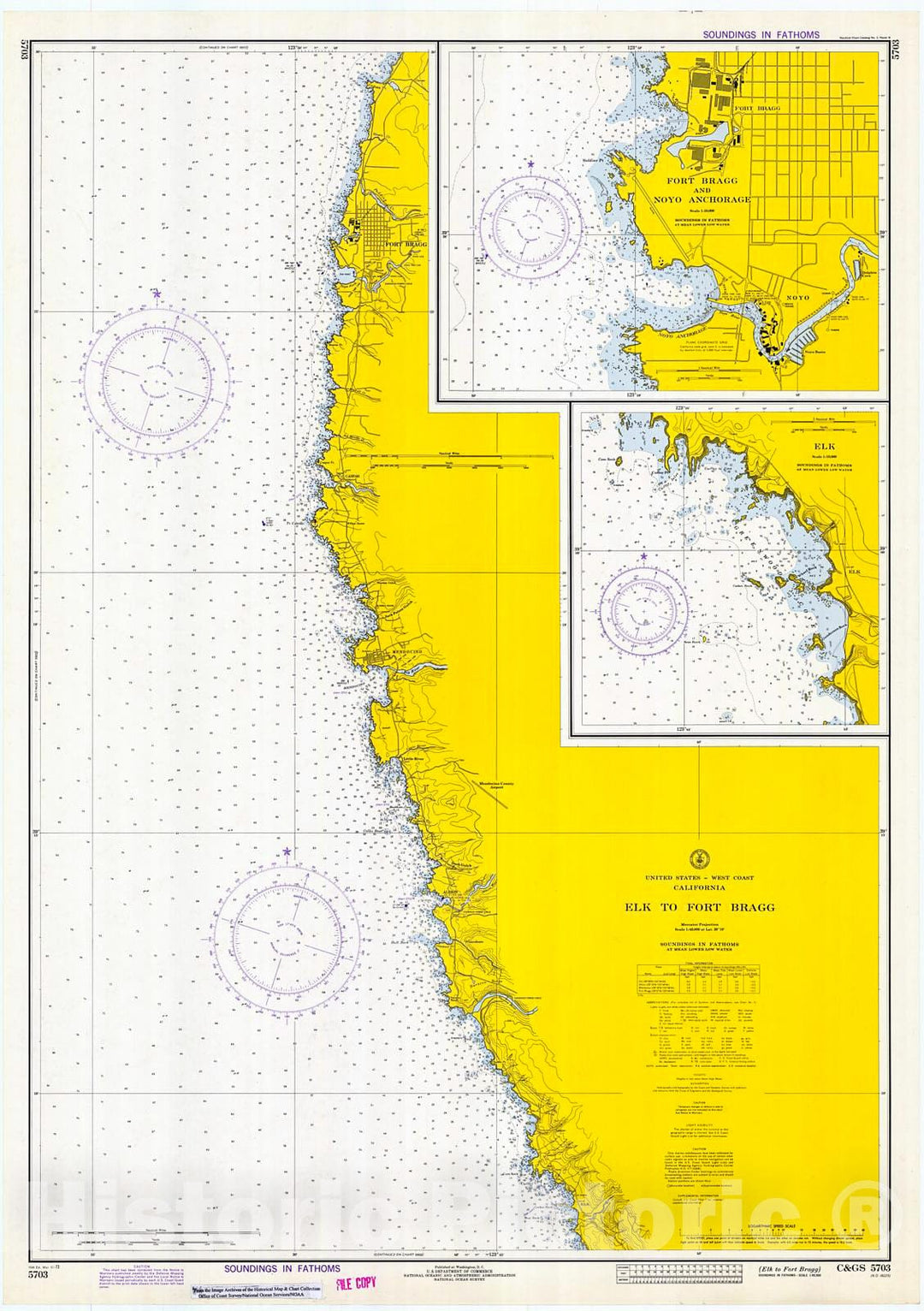 Historic Nautical Map - Elk To Fort Bragg, 1973 NOAA Chart - California (CA) - Vintage Wall Art