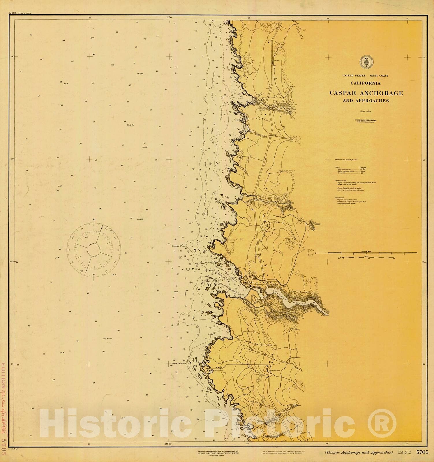 Historic Nautical Map - Caspar Anchorage And Approaches, 1917 NOAA Chart - California (CA) - Vintage Wall Art