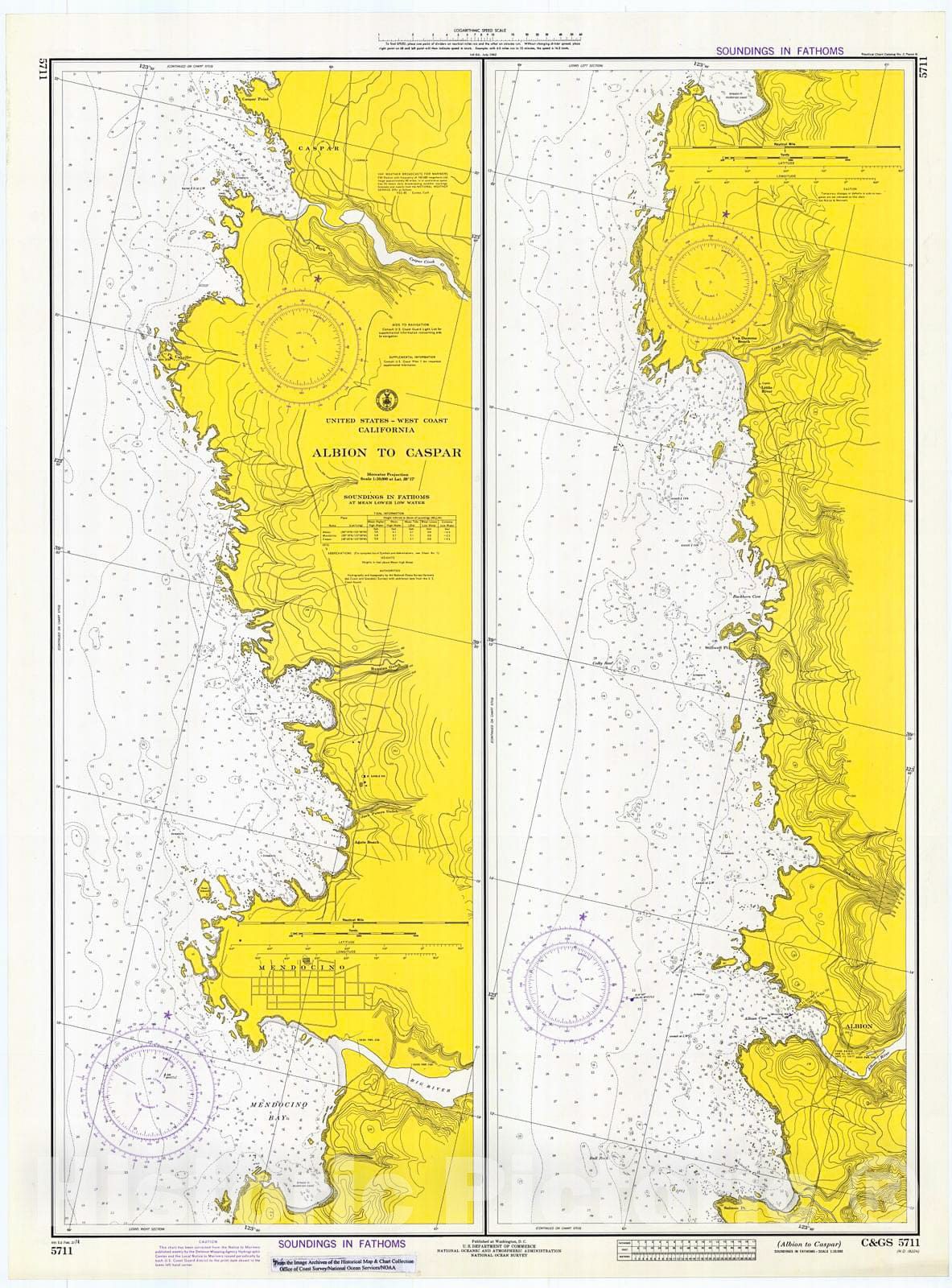 Historic Nautical Map - Albion To Caspar, 1974 NOAA Chart - California (CA) - Vintage Wall Art