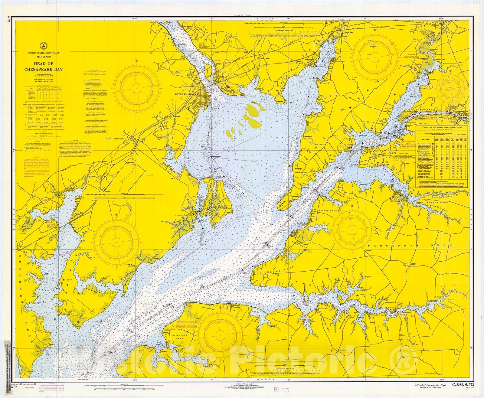 Historic Nautical Map - Head Of Chesapeake Bay, 1969 NOAA Chart - Maryland (MD) - Vintage Wall Art