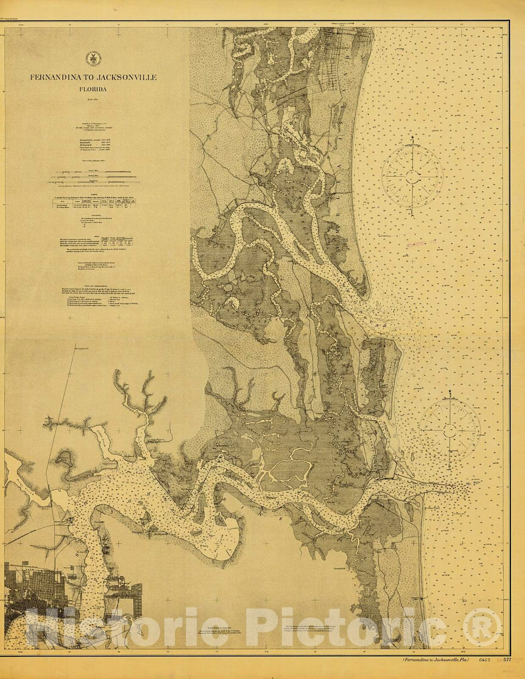 Historic Nautical Map - Fernandina To Jacksonville, 1907 NOAA Chart - Florida (FL) - Vintage Wall Art