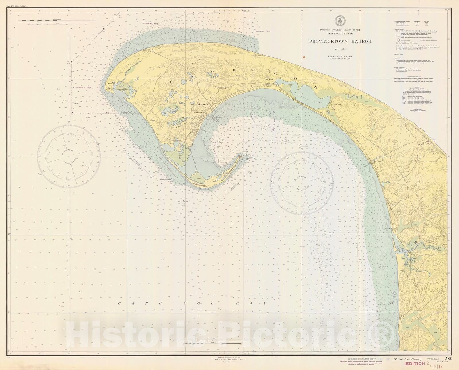 Historic Nautical Map - Provincetown Harbor, 1944 NOAA Chart - Massachusetts (MA) - Vintage Wall Art