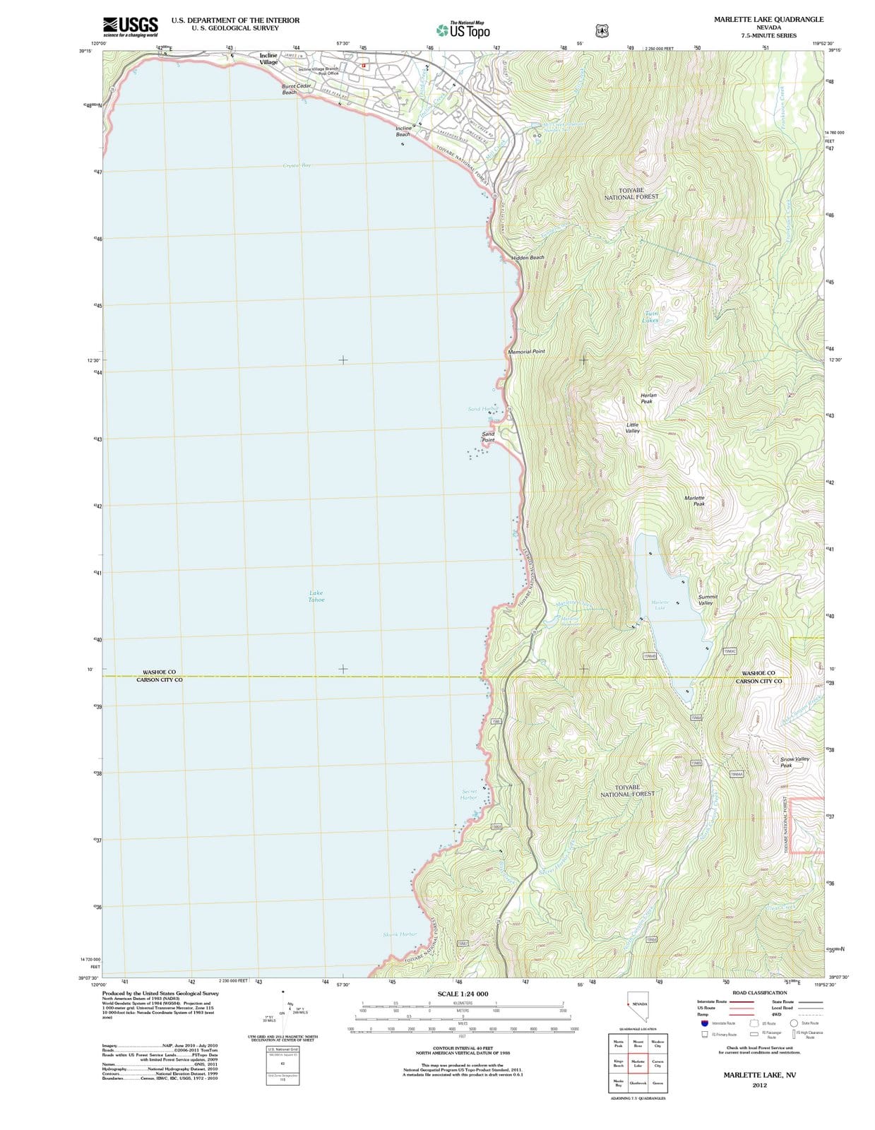 2012 Marlette Lake, NV - Nevada - USGS Topographic Map