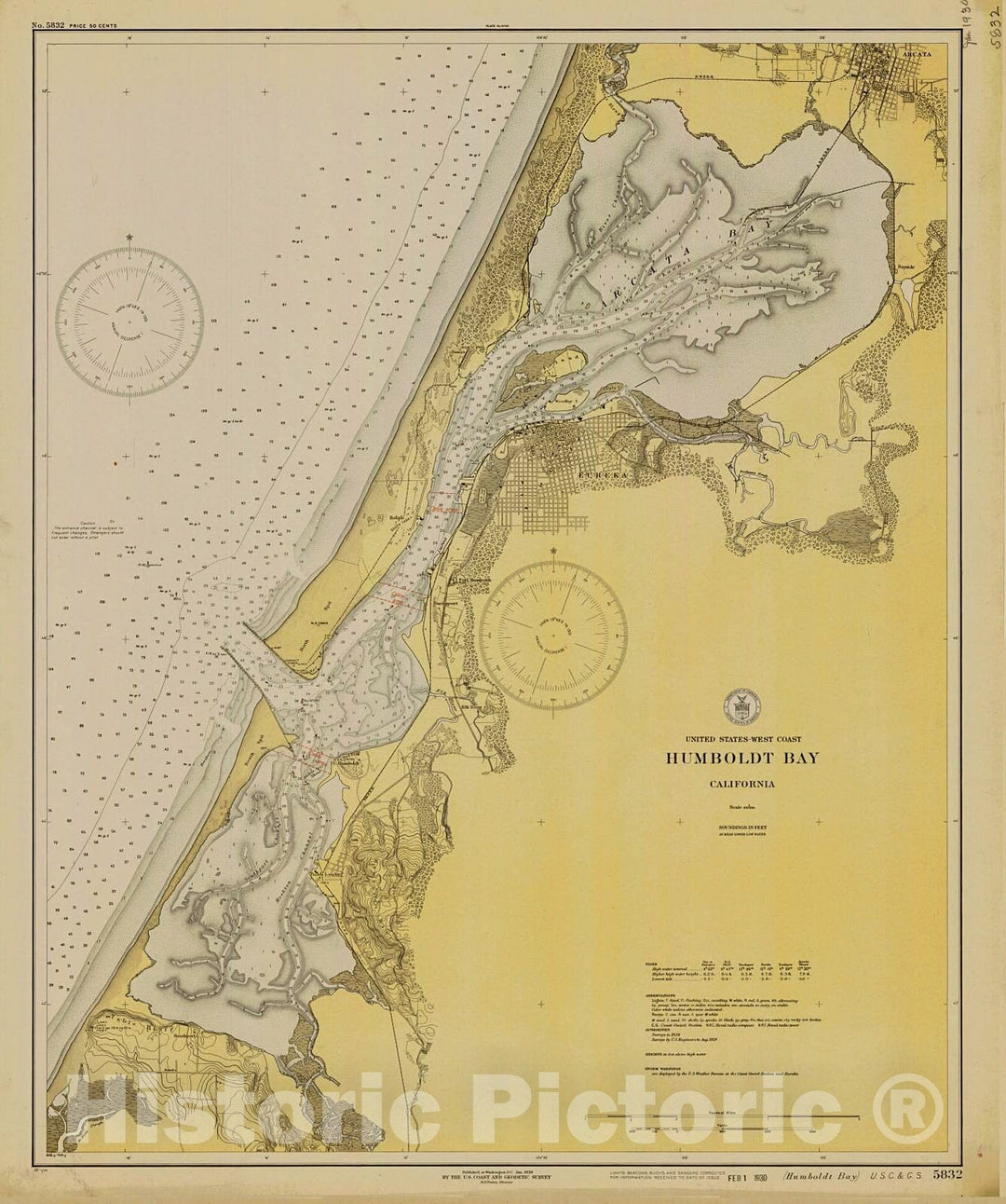 Historic Nautical Map - Humboldt Bay, 1930 NOAA Chart - California (CA) - Vintage Wall Art